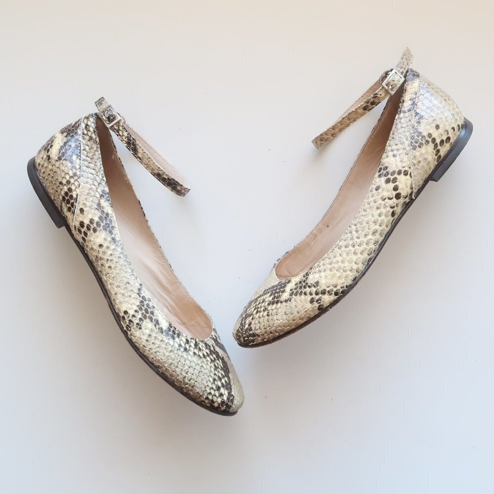 𝅺Italian Designer Paolo Castignani Snakeskin Ankle Strap Flats / Ballerinas 7